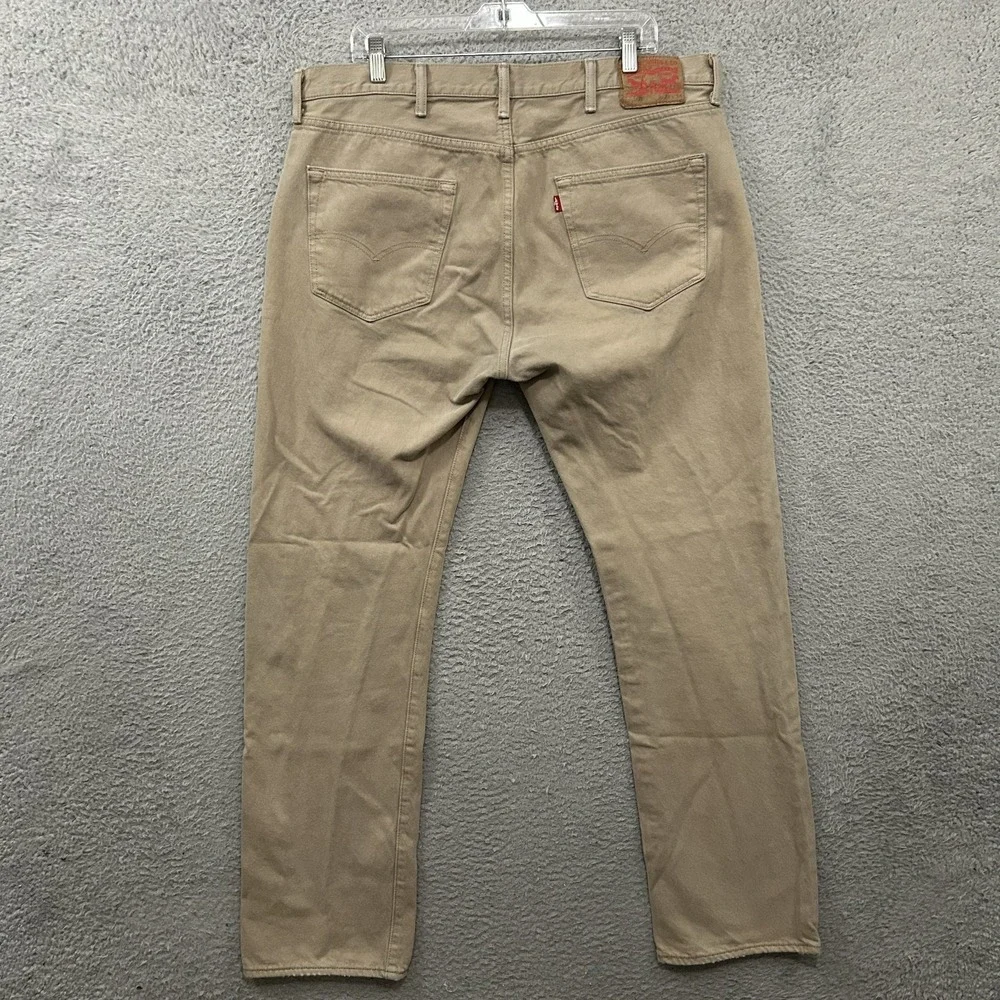 Levis Jeans Mens 38x34 Beige Denim 501 Straight Leg Button Fly American Red Tab